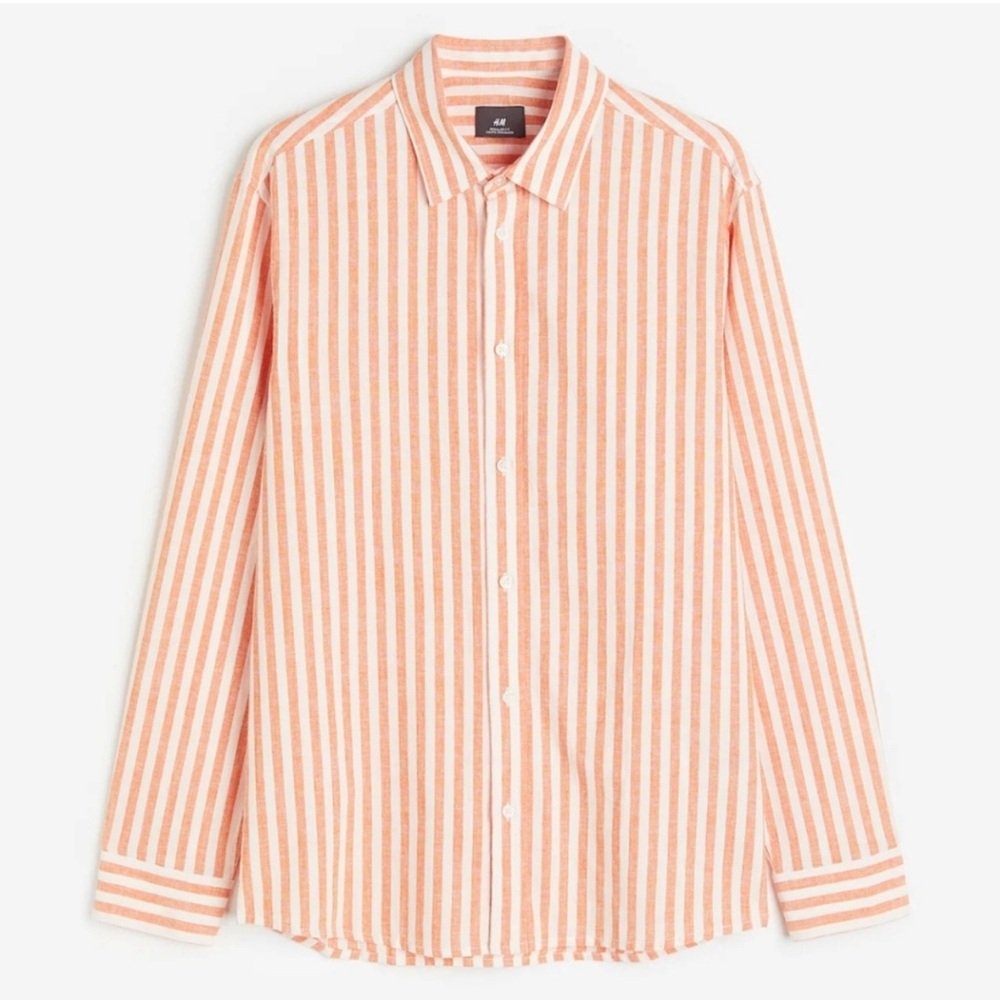 H&M Women's Orange Striped Button Down Shirt